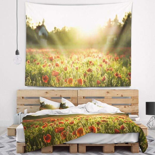 Designart 'Poppy Field under Bright Sunlight' Landscape Wall Tapestry