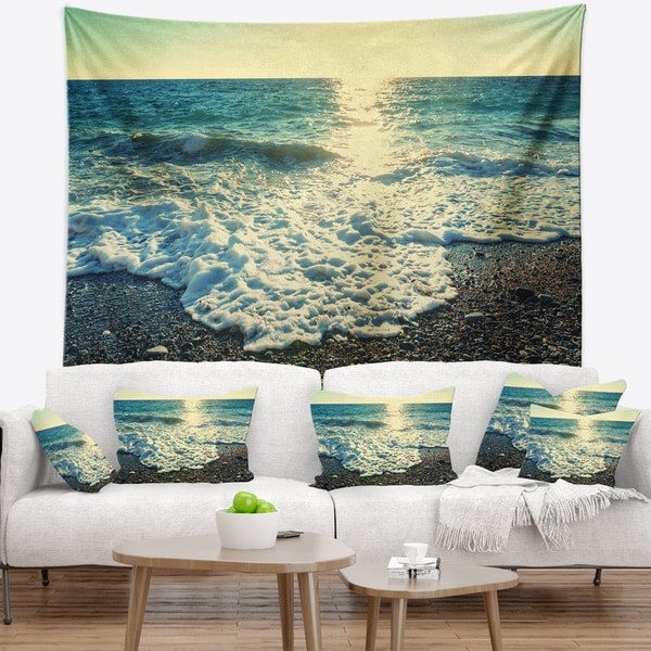 Designart 'Dramatic Blue Waves on Beach' Seashore Wall Tapestry