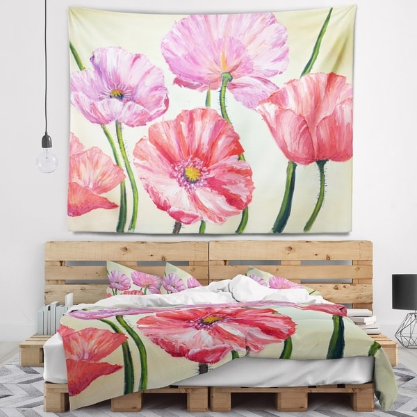Designart 'Red and Pink Poppies' Floral Wall Tapestry