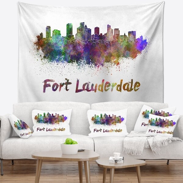 Designart 'Fort Lauderdale Skyline' Cityscape Wall Tapestry