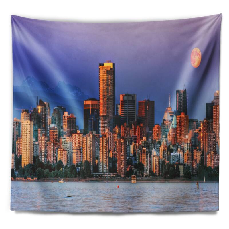 Designart 'Vancouver Downtown Skyscrapers' Wall Tapestry Bed Bath