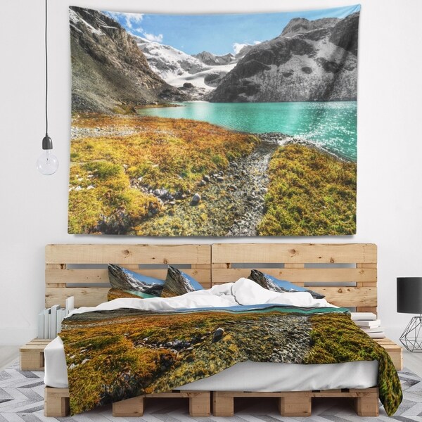 Designart 'Crystal Clear Lake among Mountains' Landscape Wall Tapestry