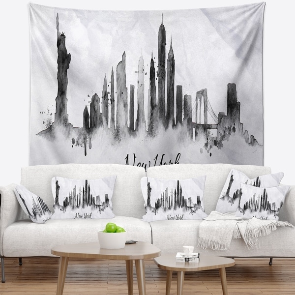 Designart 'Silhouette Ink New York' Cityscape Wall Tapestry
