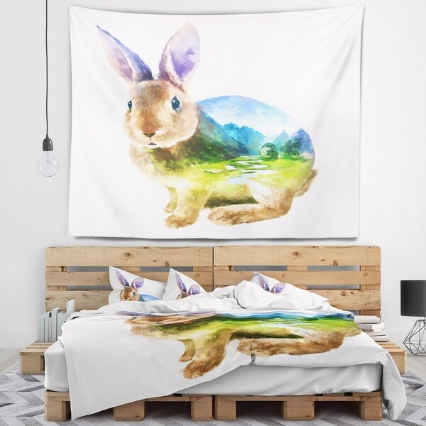 Designart 'Rabbit Double Exposure Illustration' Animal Wall Tapestry