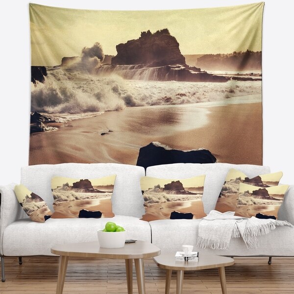 Designart 'Java Beach with Foaming Waters' Seashore Wall Tapestry