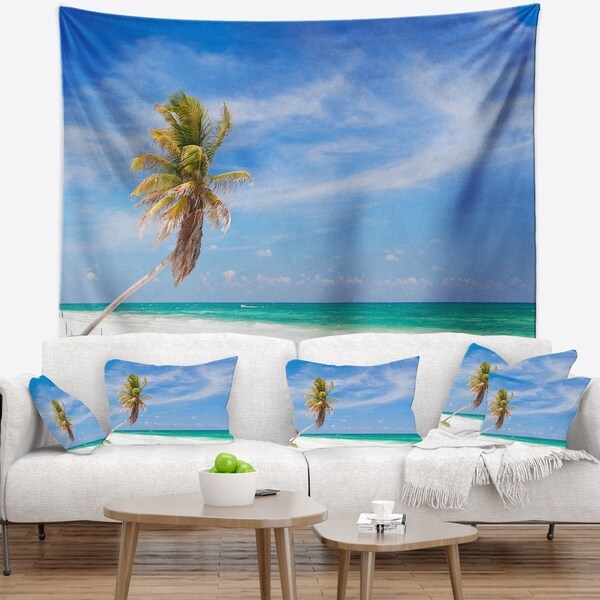 Designart 'Solitary Coconut Palm at Beach' Seashore Photo Wall Tapestry