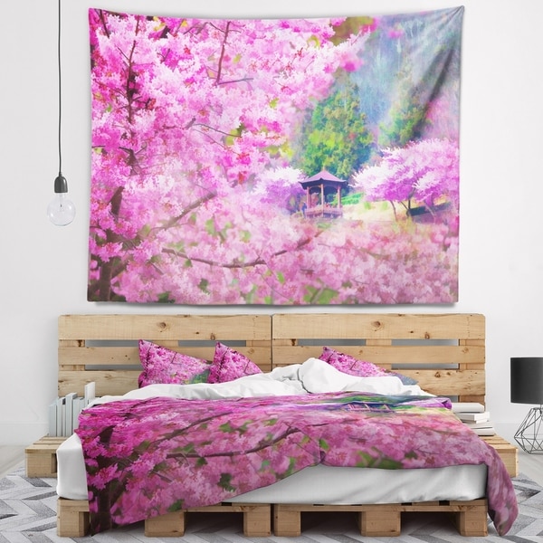 Designart 'Japanese Cherry Flowers' Floral Wall Tapestry