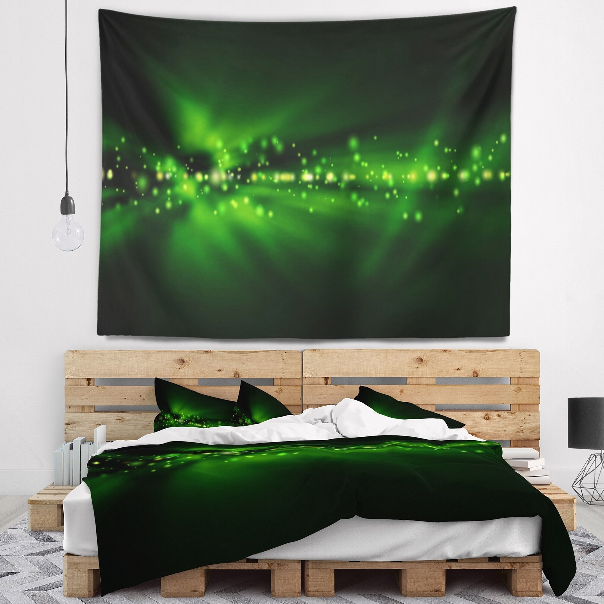 Designart Blurred Bright Green Lights Landscape Photo Wall Tapestry