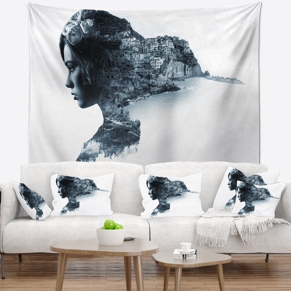 Designart 'Woman Portrait Double Exposure' Portrait Wall Tapestry