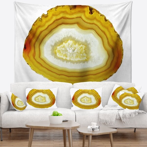 Designart 'Yellow Agate with Geological Crystal' Abstract Wall Tapestry