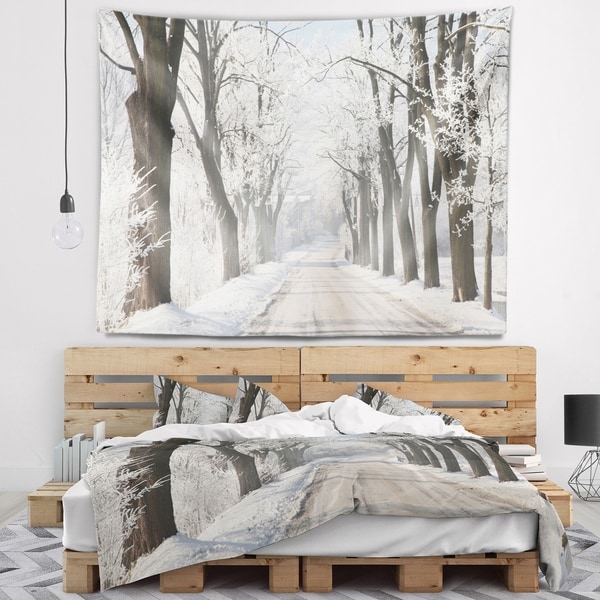 Designart 'Winter Lane in Countryside' Forest Wall Tapestry