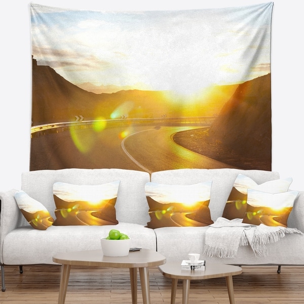 Designart 'Yellow Road under Sunset' Landscape Wall Tapestry
