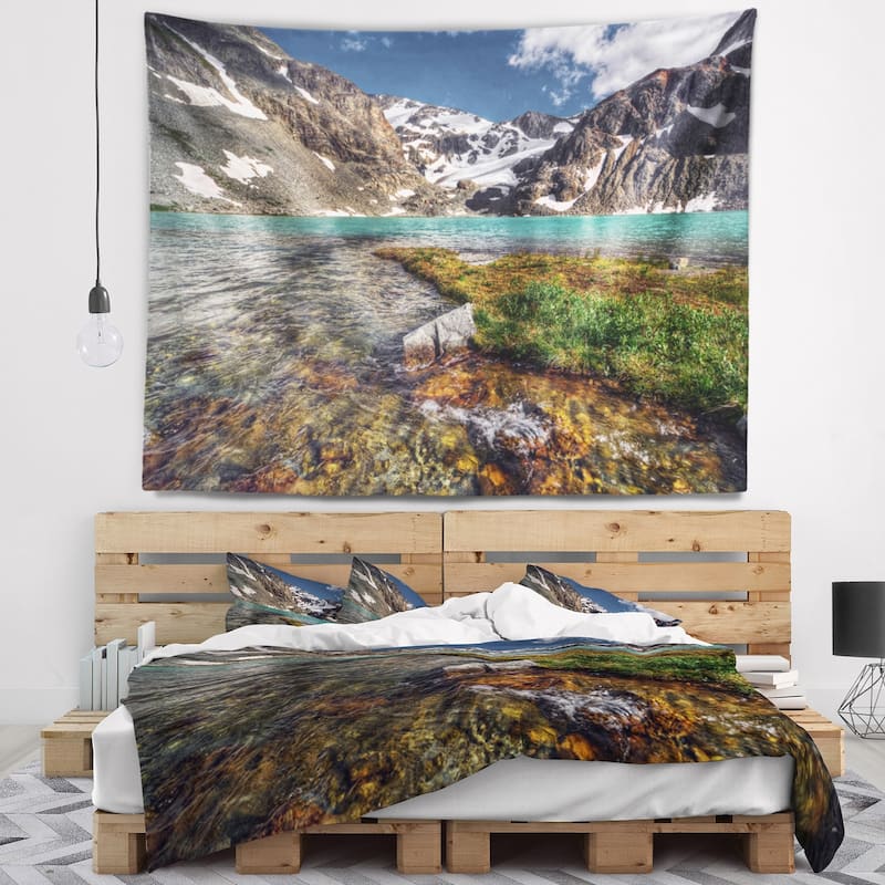 Designart 'Crystal Clear Creek in Mountains' Landscape Wall Tapestry ...