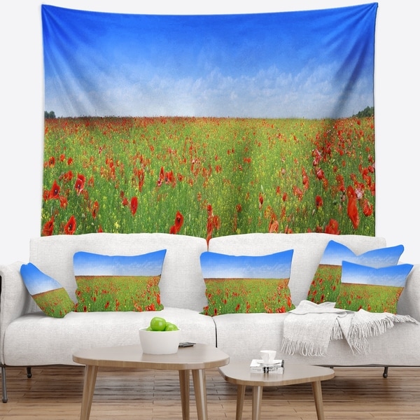 Designart 'Poppy Meadow Panorama' Landscape Wall Tapestry