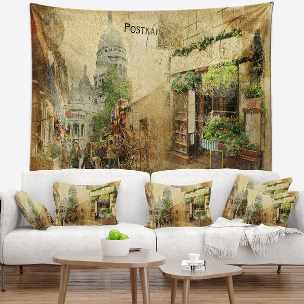 Designart 'Vintage Parisian Cards' Contemporary Wall Tapestry