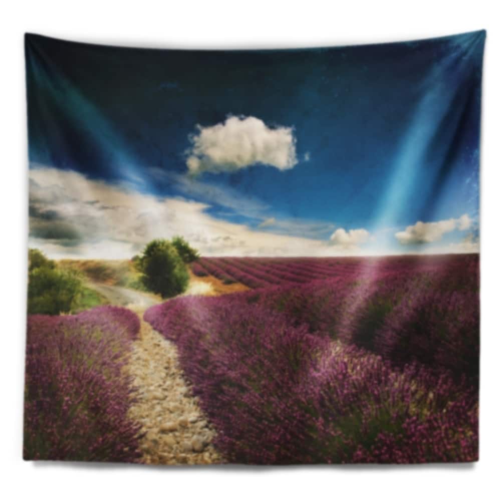 Designart 'Lavender Field with Dramatic Blue Sky' Landscape Wall