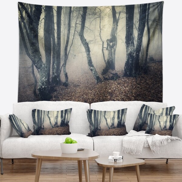 Designart 'Mystical Yellow Fog in Fall Forest' Landscape Photography Wall Tapestry
