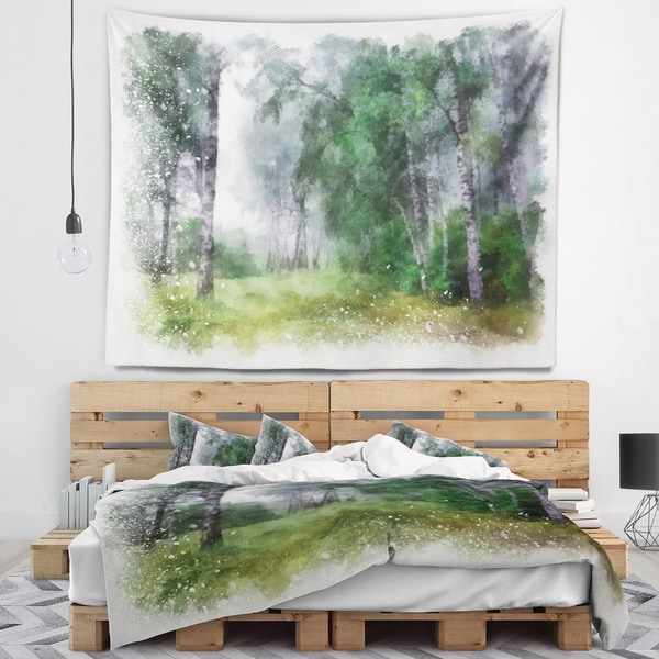 Designart 'Green Forest Watercolor Drawing' Landscape Wall Tapestry