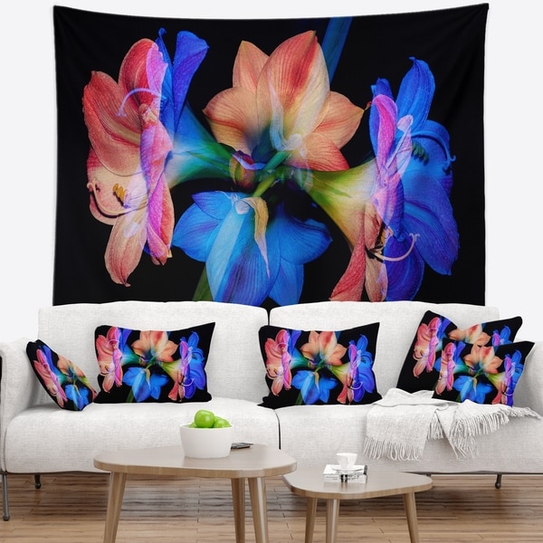 Designart 'Abstract Blue Red Flower on Black' Floral Wall Tapestry