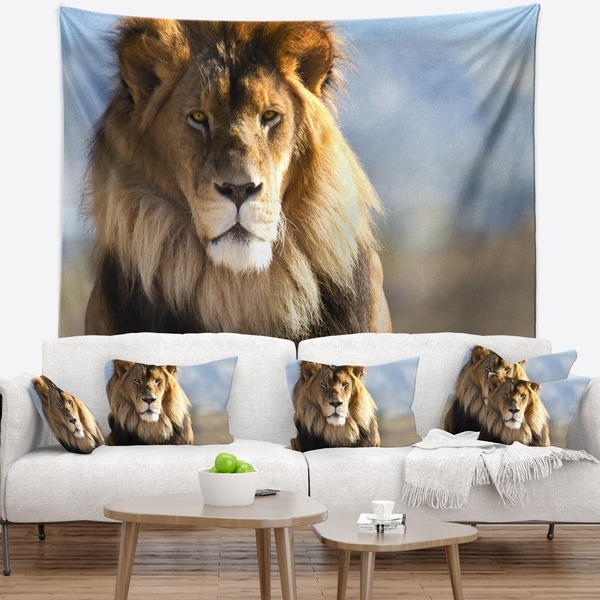Designart 'Fierce Face of King of the Wild' African Wall Tapestry