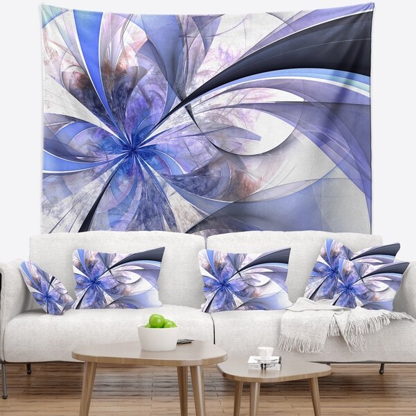 Designart 'Blue Fractal Flower Design in White' Floral Wall Tapestry