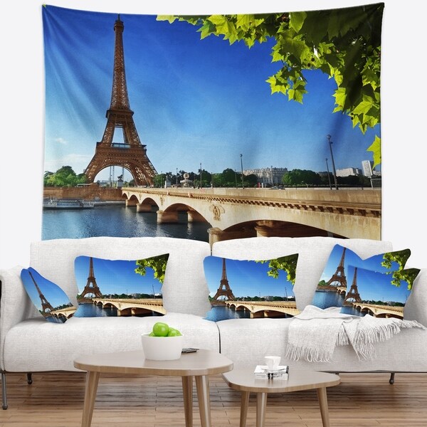 Designart 'Bridge to Paris Paris Eiffel TowerParis' Cityscape Wall Tapestry