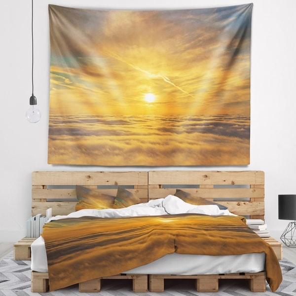Designart 'Golden Sunset over Clouds' Oversized Beach Wall Tapestry