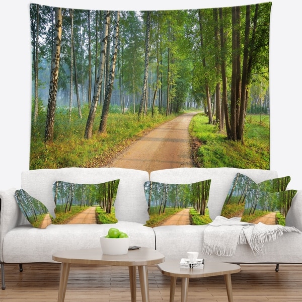 Designart 'Road in Green Morning Forest' Landscape Photo Wall Tapestry