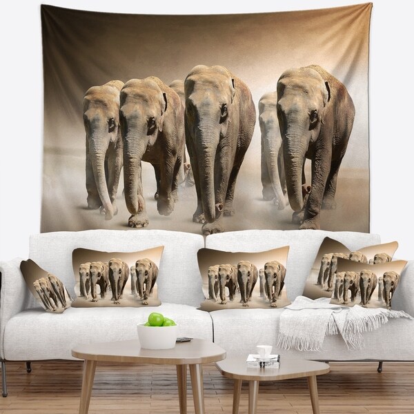 Designart 'Walking Herd of Elephants' Animal Wall Tapestry