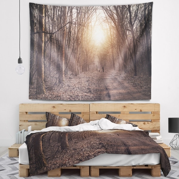 Designart 'Forest Pathway View at Sunset' Modern Forest Wall Tapestry