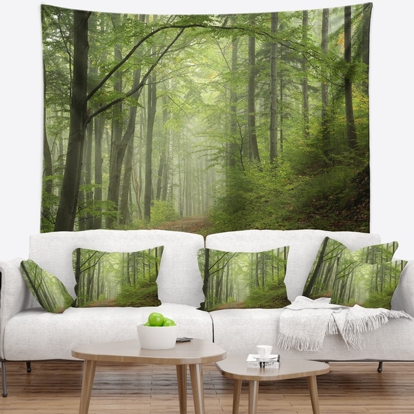 Designart 'Early Green Fall Forest' Landscape Photo Wall Tapestry