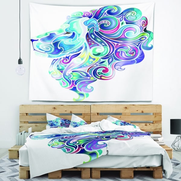 Designart 'Blue Lion Abstract Art' Animal Wall Tapestry