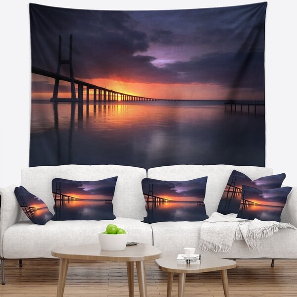 Designart 'Vasco Da Gama Bridge Portugal' Pier Seascape Wall Tapestry