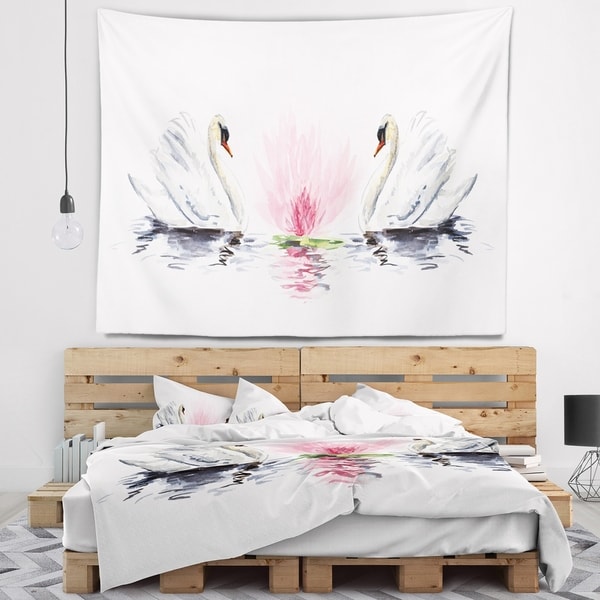 Designart 'Floating Swans on White Background' Animal Wall Tapestry