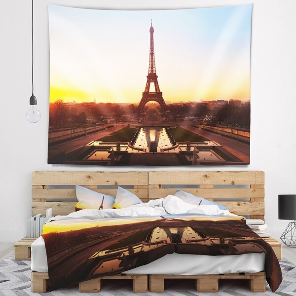 Designart 'Brown Silhouette of Paris Paris Eiffel Tower' Cityscape Wall Tapestry