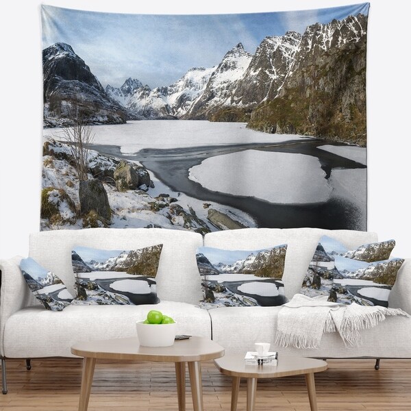 Designart 'Winter in Lofoten Islands' Landscape Wall Tapestry