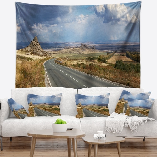 Designart 'Road in East Kazakhstan Panorama' Landscape Wall Tapestry
