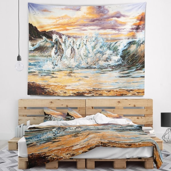 Designart 'Horses from Waves' Animal Wall Tapestry