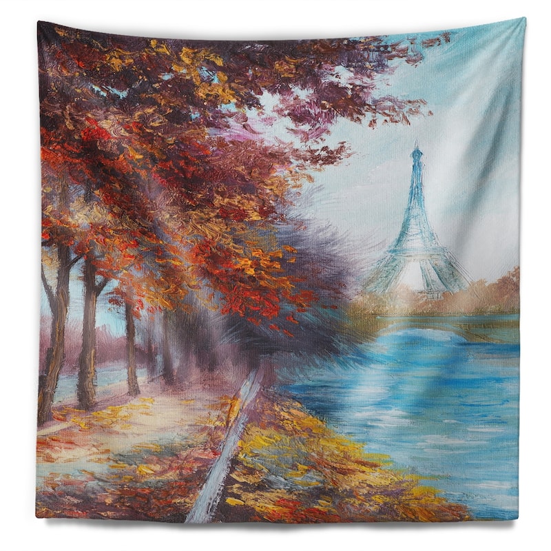 Designart 'Paris Eiffel Tower View in Fall' Landscape Wall Tapestry ...
