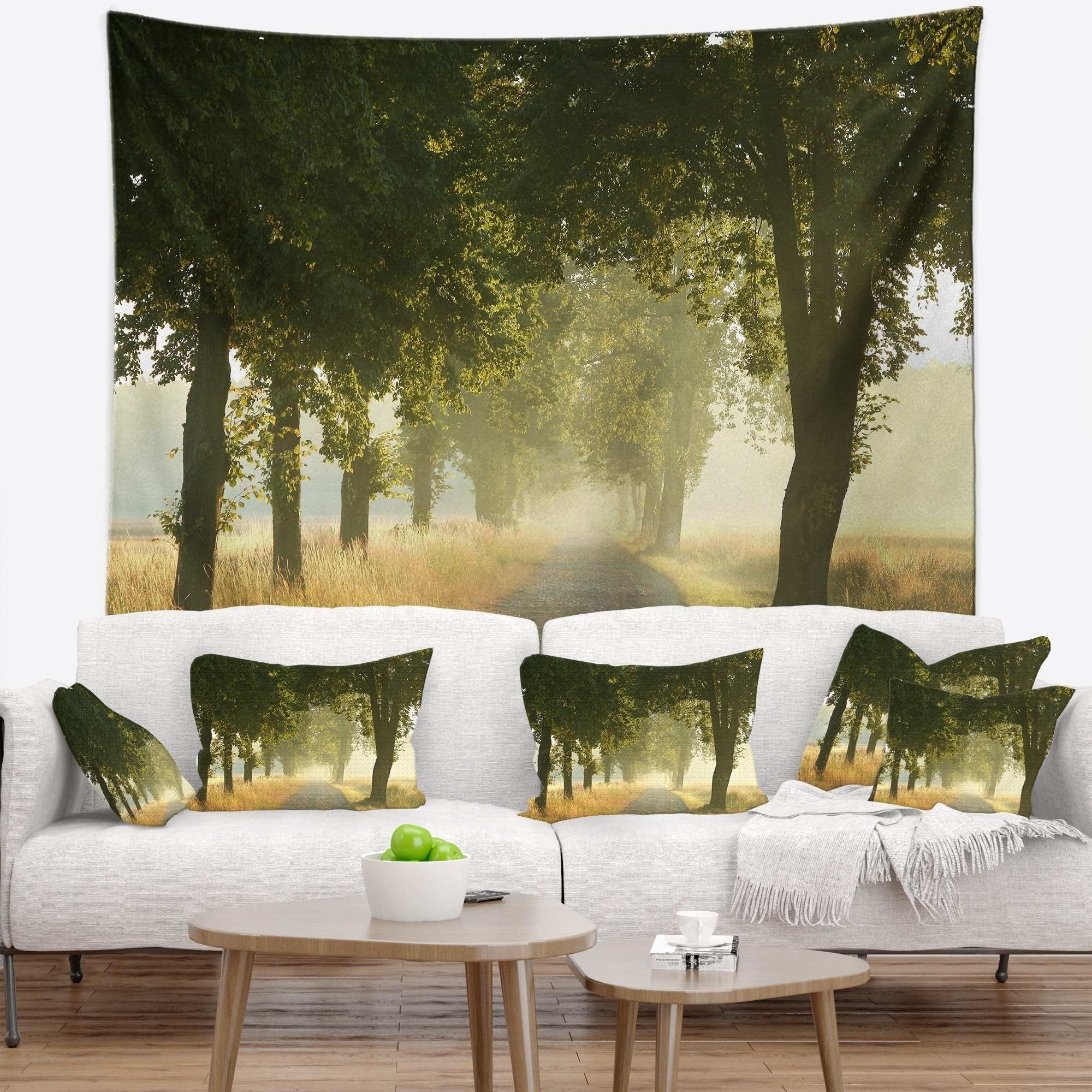 Designart Rural Road Under Big Green Trees Landscape Photography Wall Tapestry On Sale Overstock 20928624