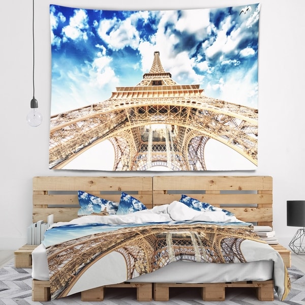 Designart 'Beautiful view of Paris Paris Eiffel Towerunder Clouds' Cityscape Wall Tapestry