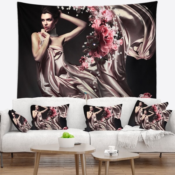 Designart 'Woman in Fabric and Flowers' Portrait Wall Tapestry