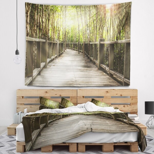 Designart 'Wooden Bridge in Forest' Landscape Photography Wall Tapestry