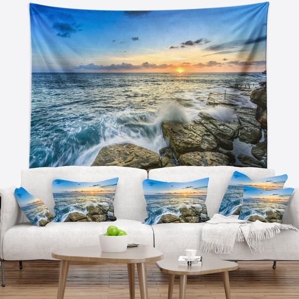 Designart 'Rocky Coogee Beach in Sydney' Seashore Wall Tapestry