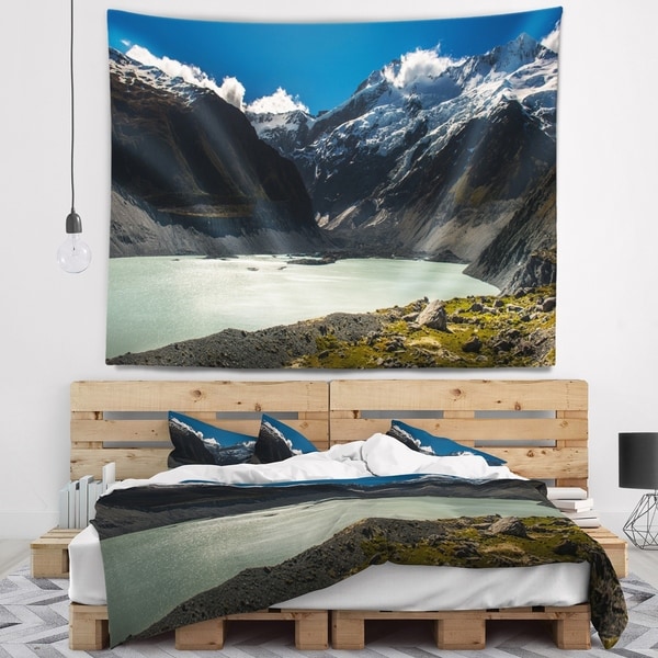 Designart 'Frosty Mountains Over Blue Lake' Landscape Wall Tapestry