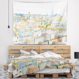 Designart 'City of Paris' Watercolor Cityscape Wall Tapestry - Bed Bath ...