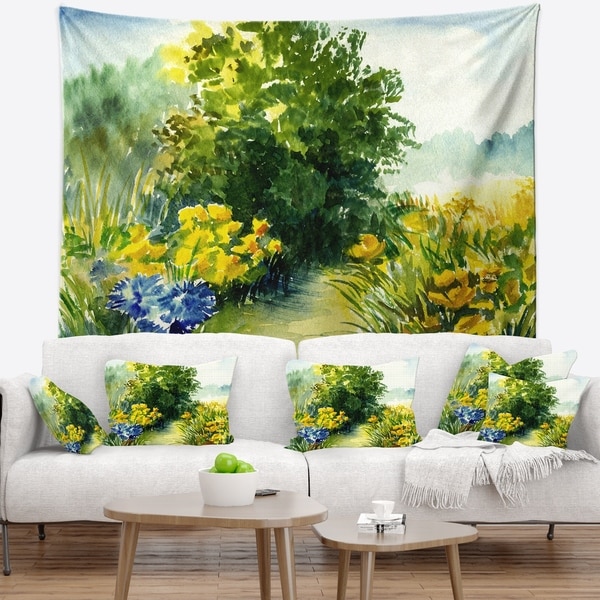 Designart 'Watercolor Greenery' Landscape Wall Tapestry