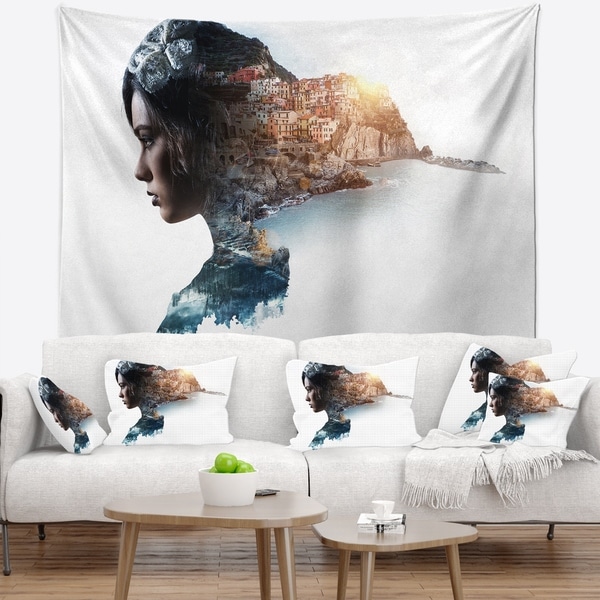 Designart 'Double Exposure Woman Portrait' Portrait Wall Tapestry