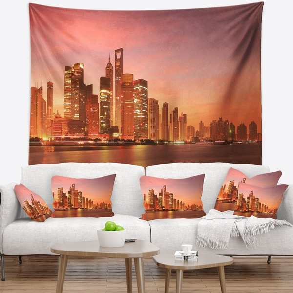 Designart 'Shanghai Skyline at Dawn' Cityscape Photo Wall Tapestry