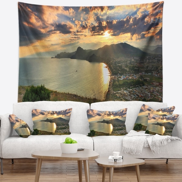 Designart 'Seashore from Top of the Hill' Modern Seascape Wall Tapestry